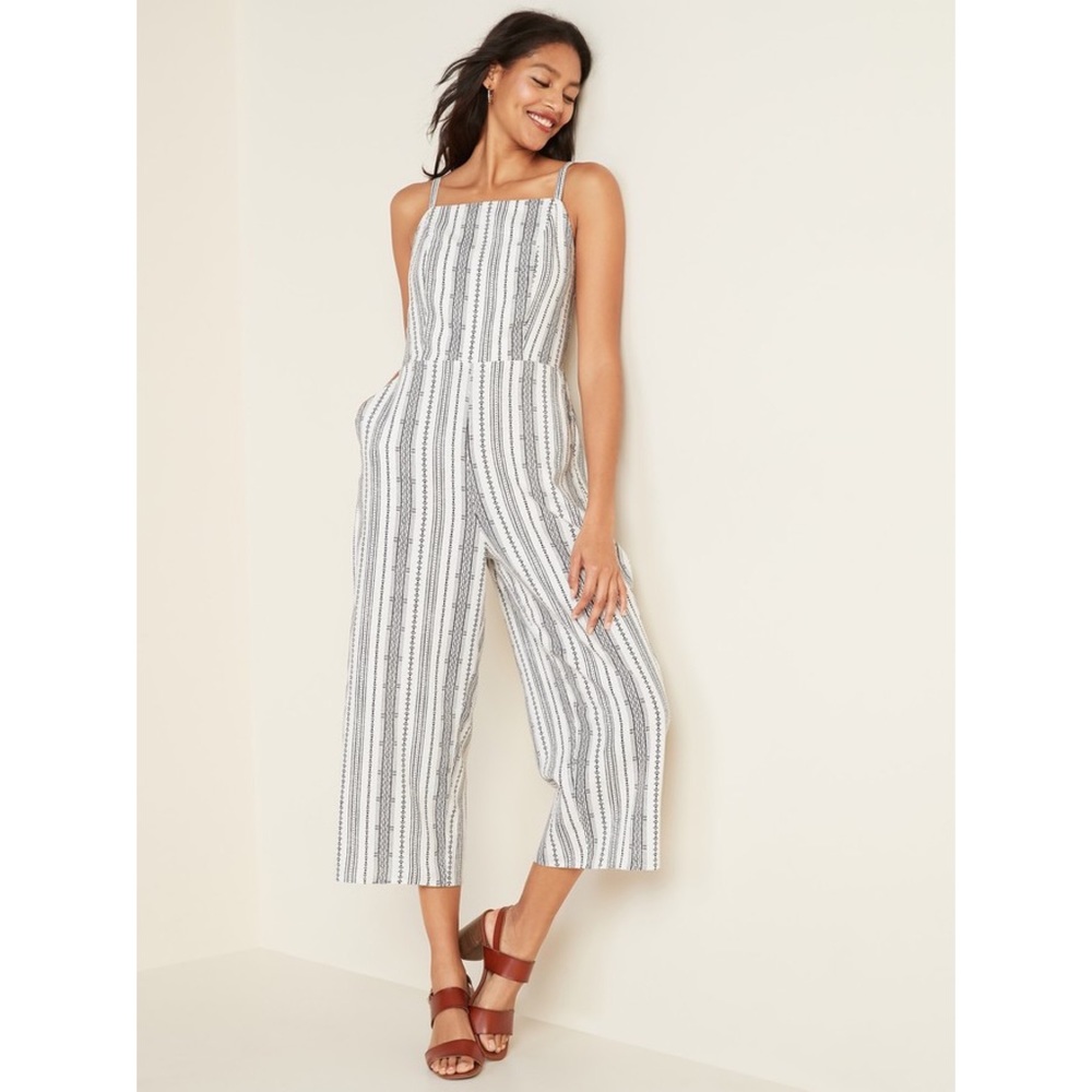 Old Navy Linen-Blend Geometric-Stripe Cami Jumpsuit